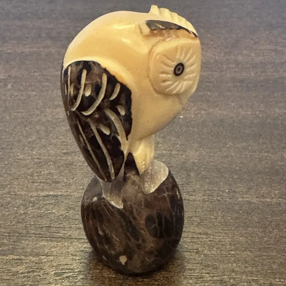 Owl Hand Carved Tagua Nut Vegetable Ivory Figurine Wise Owl Totem Birds Wisdom